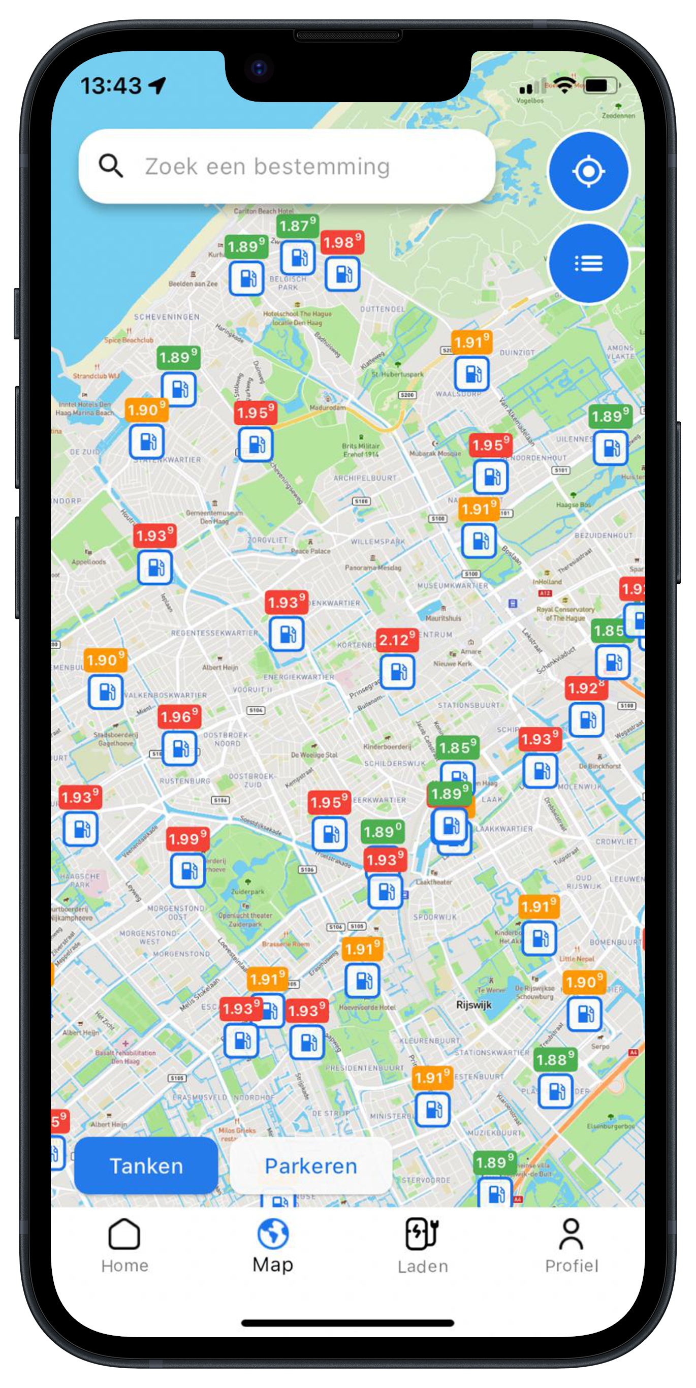 Roadguide Flutter app voor parkeren, tanken en laden in Nederland