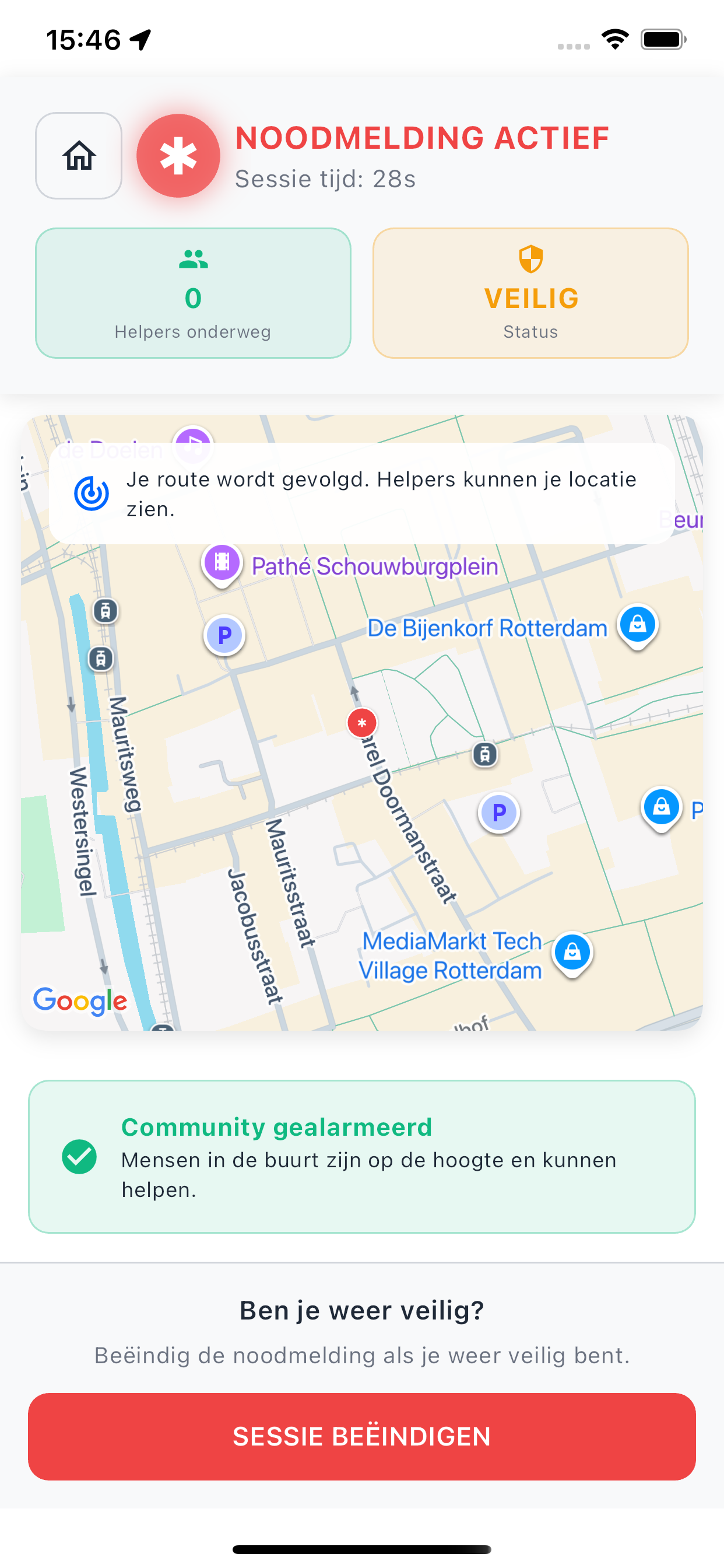 StreetSafe app screenshot 2: community netwerk kaart